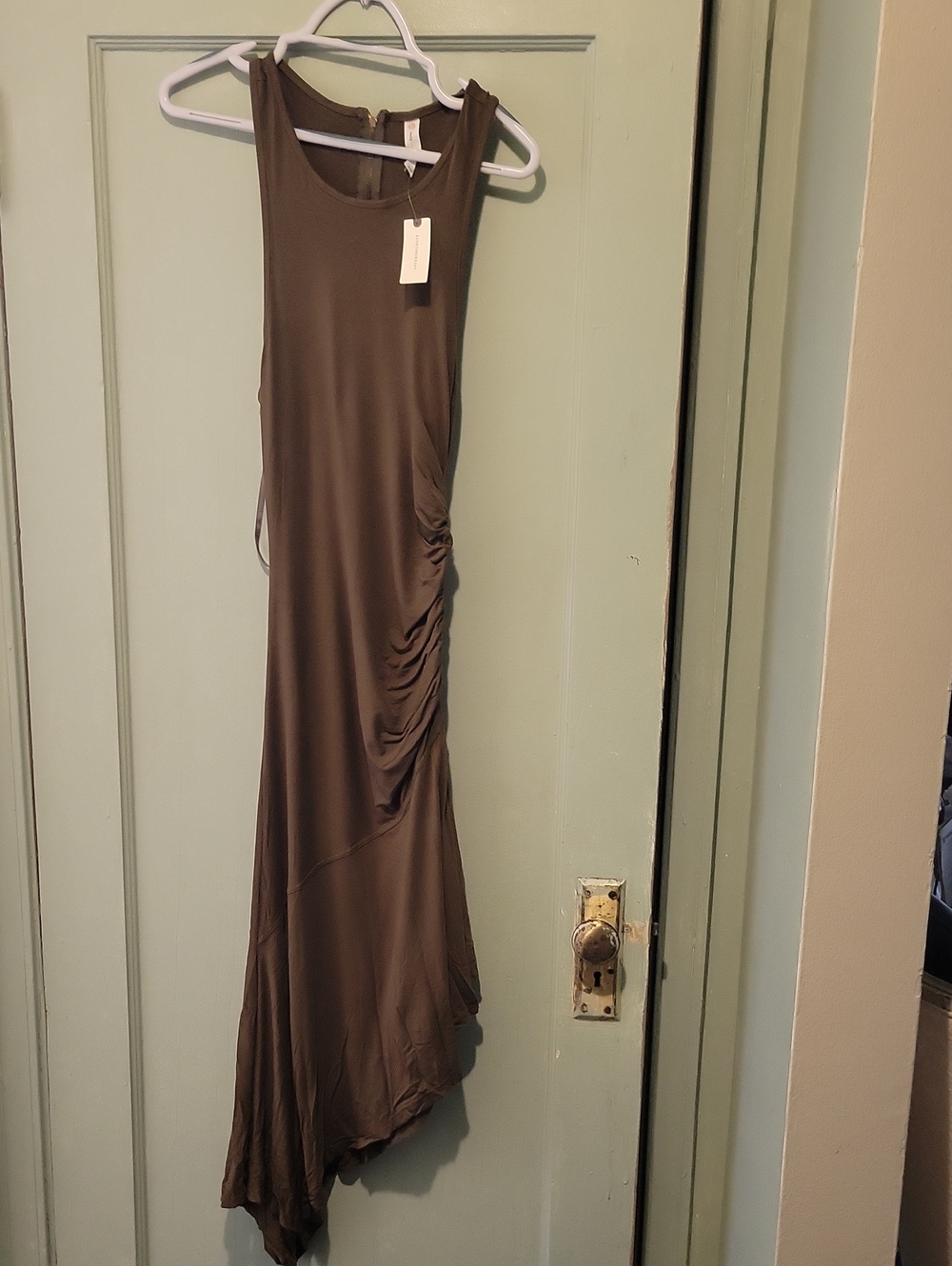 Anthropologie Olive Brown Asymmetrical Sleeveless Maxi Dress